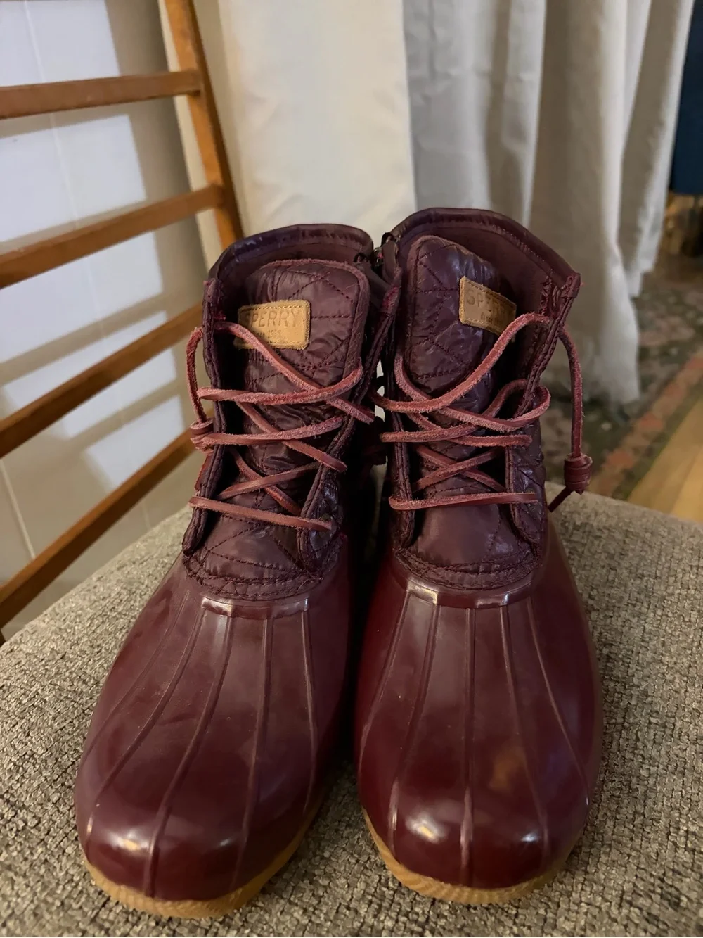Sperry Women's Quilted Lace-Up Duck Boots in Burgundy